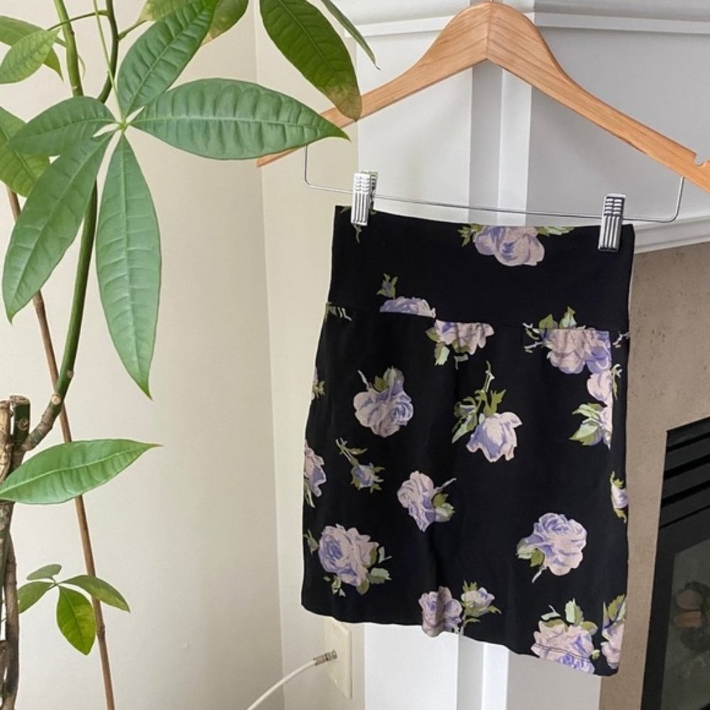 Talula Black Purple Floral Bodycon Mini Skirt